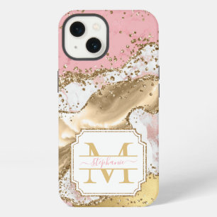 Pink Rose Gold Marble Glitter Agate Personalized iPhone 13 Case