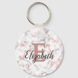 Pink Rose Gold Marble Monogram Keychain