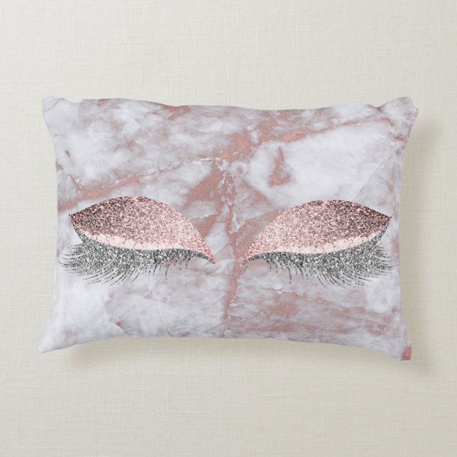 Pink Rose Gold Marble Silver Blush Glitter Glam Accent Pillow (Back)