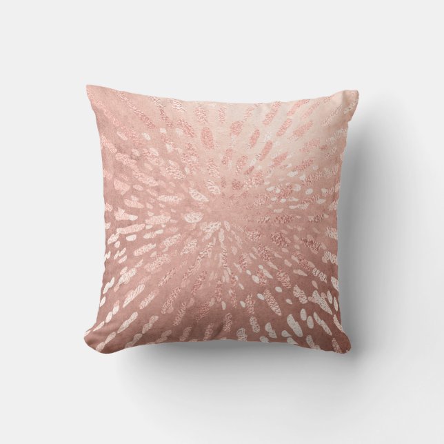 Pink Rose Gold Metal Blush Gold Grey Stripes Shine Throw Pillow (Front)