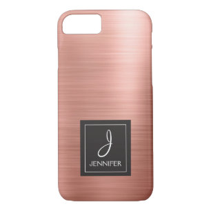 Pink Rose Gold Metal Elegant Monogram Case-Mate iPhone Case
