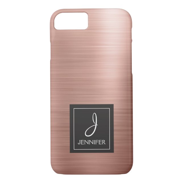 Pink Rose Gold Metal Elegant Monogram Case-Mate iPhone Case (Back)