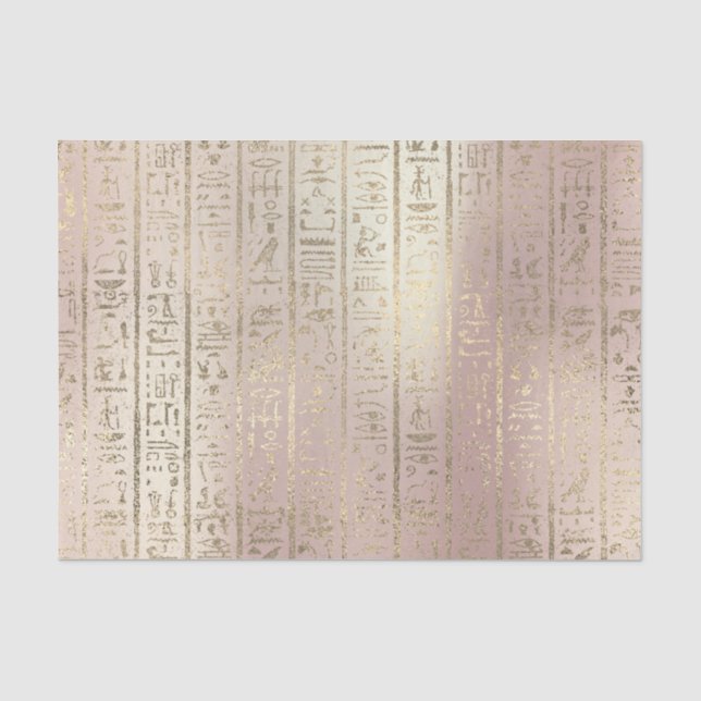 Pink Rose Gold Metallic Blush Egyptian Hieroglyphs Tissue Paper (Front)