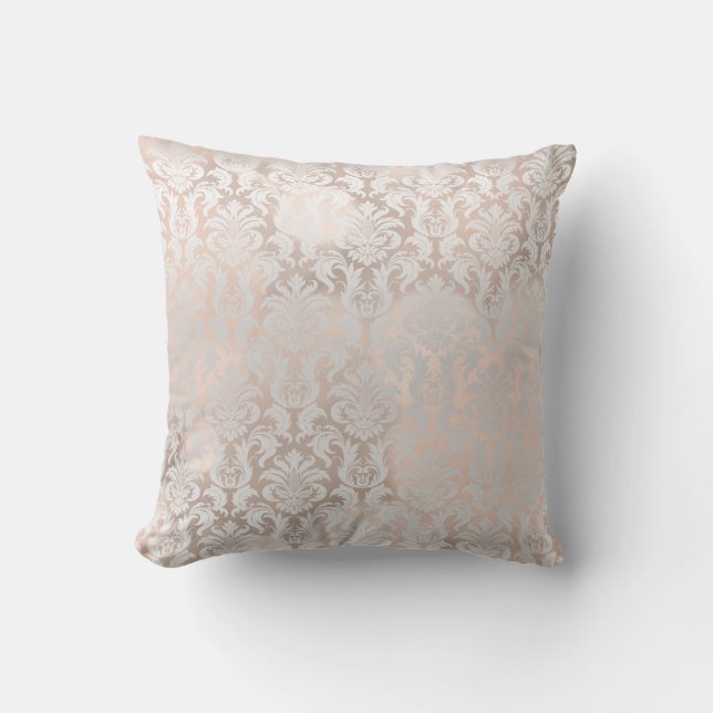 Pink Rose Gold Metallic Damask Royal Grey Grey Throw Pillow (Front)