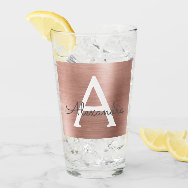 Pink Rose Gold Metallic Foil Monogram Wedding Glass (Front Ice)