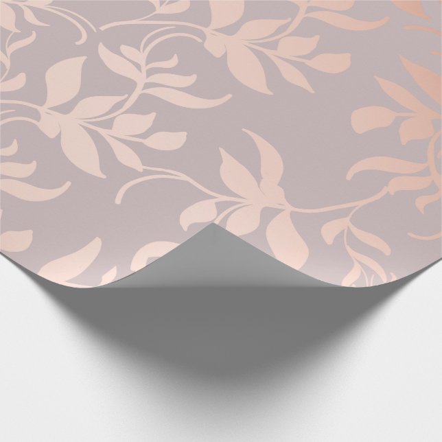 Pink rose gold metallic leaves | powder blush wrapping paper (Corner)