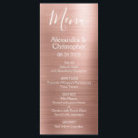 Pink Rose Gold Modern and Elegant Wedding Menu<br><div class="desc">Blush Pink Rose Gold Modern Faux Metallic Stainless Steel Foil Wedding Menu. This girly modern Dusty Pink and Black Script Wedding Menu can be customized to include the names of the Bride and Groom, the wedding date and the wedding dinner menu options. This Menu is part of a matching wedding...</div>