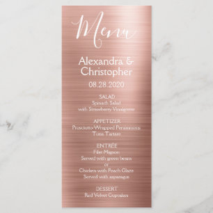 Pink Rose Gold Modern and Elegant Wedding Menu