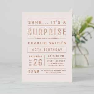 Pink Rose Gold Modern Typography Surprise Birthday