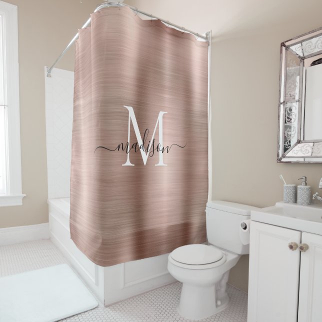 Pink Rose Gold Monogram Feminine Script Glam Metal (In Situ)
