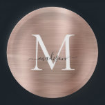 Pink Rose Gold Monogram Script Glam Metallic Steel Paper Plate<br><div class="desc">Pink Rose Gold Monogram Script Glam Metallic Steel Paper Plate</div>