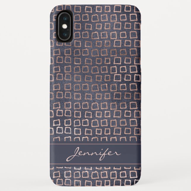 Pink Rose Gold Navy Blue Geometric Square Pattern Case-Mate iPhone Case (Back)