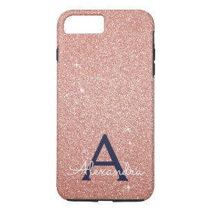 Pink Rose Gold Navy Blue Glitter Sparkle Monogram Case-Mate iPhone Case