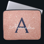 Pink Rose Gold Navy Blue Glitter Sparkle Monogram Laptop Sleeve<br><div class="desc">Blush Pink and Rose Gold Navy Blue Faux Glitter and Sparkle Elegant Monogram Case. This case can be customized to include your initial and first name.</div>