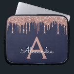Pink Rose Gold Navy Blue Glitter Sparkle Monogram Laptop Sleeve<br><div class="desc">Pink Rose Gold and Navy Blue Faux Dripping Modern and Elegant Girly Glitter and Sparkle Elegant Monogram Case. This case can be customized to include your initial and first name.</div>