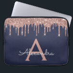 Pink Rose Gold Navy Blue Glitter Sparkle Monogram Laptop Sleeve<br><div class="desc">Pink Rose Gold and Navy Blue Faux Dripping Modern and Elegant Girly Glitter and Sparkle Elegant Monogram Case. This case can be customized to include your initial and first name.</div>