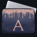 Pink Rose Gold Navy Blue Glitter Sparkle Monogram Laptop Sleeve<br><div class="desc">Pink Rose Gold and Navy Blue Faux Dripping Modern and Elegant Girly Glitter and Sparkle Elegant Monogram Case. This case can be customized to include your initial and first name.</div>