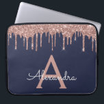 Pink Rose Gold Navy Blue Glitter Sparkle Monogram Laptop Sleeve<br><div class="desc">Pink Rose Gold and Navy Blue Faux Dripping Modern and Elegant Girly Glitter and Sparkle Elegant Monogram Case. This case can be customized to include your initial and first name.</div>