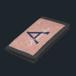 Pink Rose Gold Navy Blue Glitter Sparkle Monogram Trifold Wallet<br><div class="desc">Pink Rose Gold and Navy Blue Faux Glitter and Sparkle Elegant Nylon Wallet. This Nylon Wallet can be customized to include your initial and first name.</div>