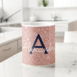 Pink Rose Gold Navy Blue Sparkle Glitter Monogram Coffee Mug<br><div class="desc">Blush Pink - Rose Gold and Navy Blue Sparkle Glitter Monogram Name and Initial Coffee Mug. The mug makes the perfect gift for someone who loves rose gold.</div>