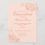 Pink Rose Gold Outline Flowers Floral Quinceanera Invitation<br><div class="desc">Part of our Rose Gold and Blush Pink Quinceanera Collection, these elegant Quinceanera Invitations can be completely personalized with your custom details. The chic floral design features fine botanical line drawings of flowers and leaves in rose gold, along with classy script typography. An alternative version of this invitation is also...</div>