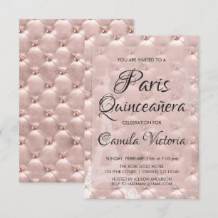 Pink Rose Gold Paris Quinceañera Celebration Invitation
