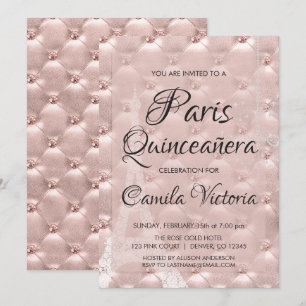Pink Rose Gold Paris Quinceañera Celebration Invitation