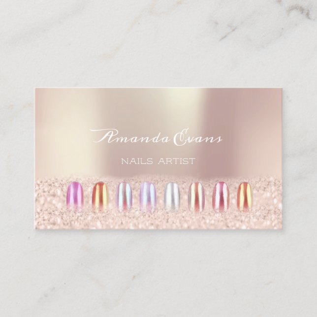 Pink Rose Gold Pink Nails Artist Appointment Card (Front)