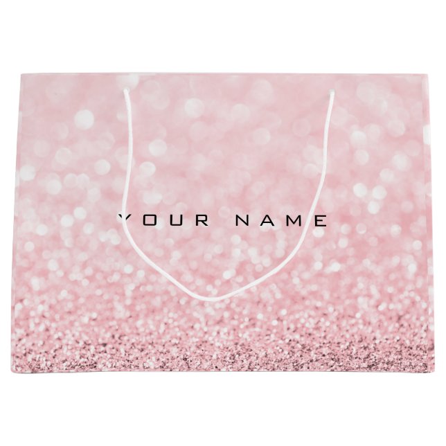 Pink Rose Gold Powder Glitter Favour Gift Name Large Gift Bag (Front)