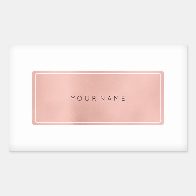 Pink Rose Gold Powder Metallic Rectangular Logo Sticker (Front)