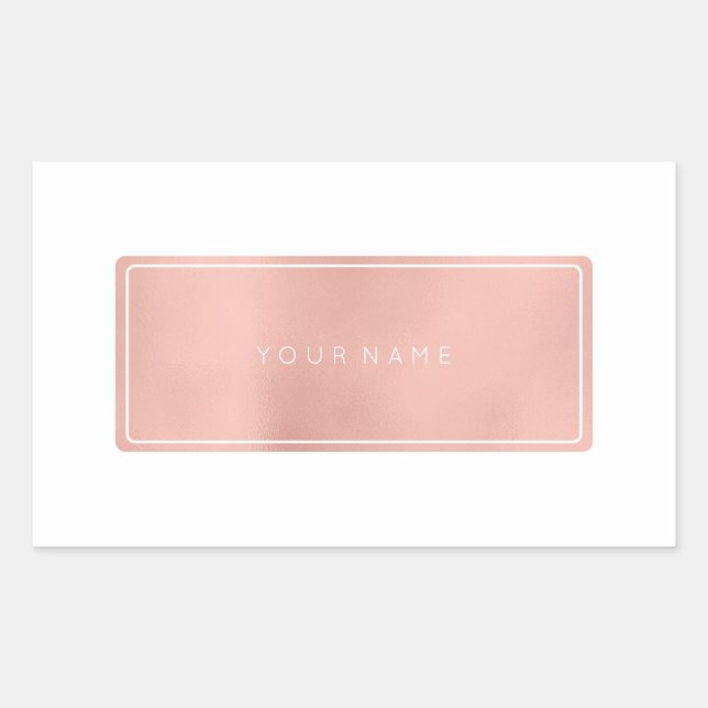 Pink Rose Gold Powder Metallic Rectangular Logo Sticker (Front)