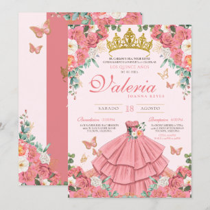 Pink Rose Gold Princess Butterfly Quinceanera  Invitation
