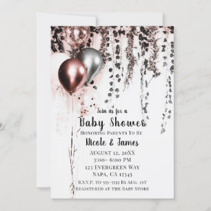 Pink Rose Gold Silver Balloons & Ivy Baby Shower Invitation