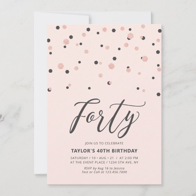 Pink Rose Gold Simple Forty 40th Birthday Party Invitation (Front)