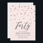 Pink Rose Gold Simple Forty 40th Birthday Party Invitation<br><div class="desc">Celebrate your special day with this minimal 40th birthday party invitation. This design features a stylish lettering script "Forty" with hexagon-shaped confetti with pink & rose gold colour combo. More designs are available at my shop BaraBomDesign.</div>