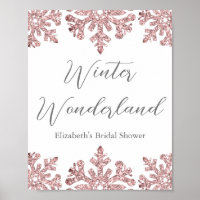 Pink Rose Gold Snowflake Winter Bridal Shower