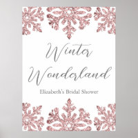 Pink Rose Gold Snowflake Winter Bridal Shower