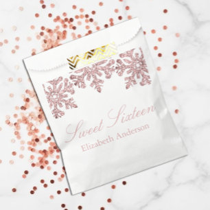 Pink Rose Gold Snowflake Winter Sweet 16 Favour Bag