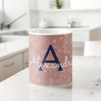Pink Rose Gold Sparkle Bling Monogram Name