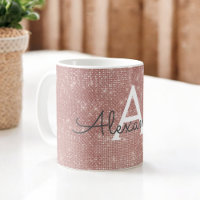 Pink - Rose Gold Sparkle Bling Monogram Name