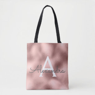 Pink Rose Gold Sparkle Elegant Monogram Book Bag