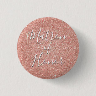 Pink Rose Gold Sparkle Matron of Honour 1 Inch Round Button