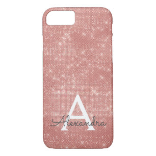 Pink Rose Gold Sparkle Modern Monogram Name Case-Mate iPhone Case