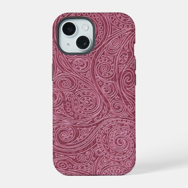 Pink Rose Gold Spiral Pattern iPhone 15 Case (Back)