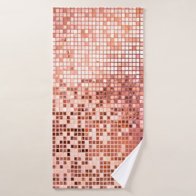 Pink rose gold square mosaic tiles bath towel (Bath Towel)