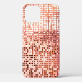 Pink rose gold square mosaic tiles iPhone 12 case