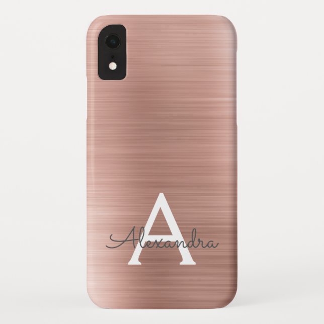 Pink Rose Gold Stainless Steel Monogram Case-Mate iPhone Case (Back)