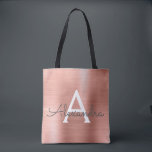 Pink Rose Gold Stainless Steel Monogram Tote Bag<br><div class="desc">Pink Rose Gold Faux Stainless Steel Elegant Monogram Book Bag. This case can be customized to include your initial and first name.</div>