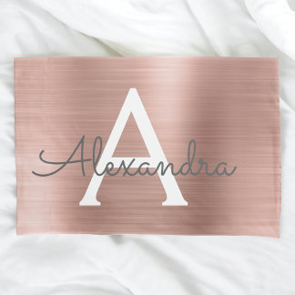 Pink Rose Gold Stainless Steel Name and Intital Pillowcase
