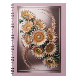 Pink Rose Gold Sunflowers Metallic Pink Notebook